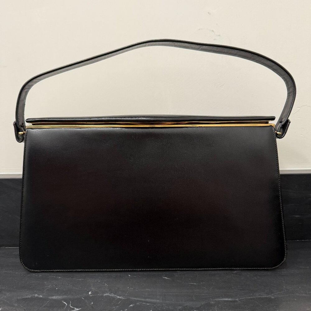 1950's Susan Gail Black Leather Handbag with gold tone hardware